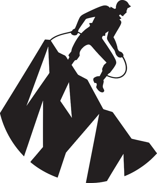 Conquistar alturas Hombre escalando montaña Vector icono negro Escala éxito escalador de montaña logotipo negro