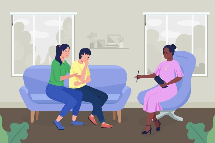 Consejería de salud mental para la ilustración de vector de color plano adolescente