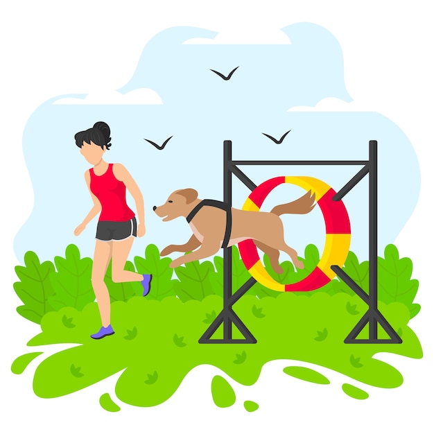 consejeros de comportamiento Dar capacitación especializada al concepto de perro deportes diseño de color vectorial