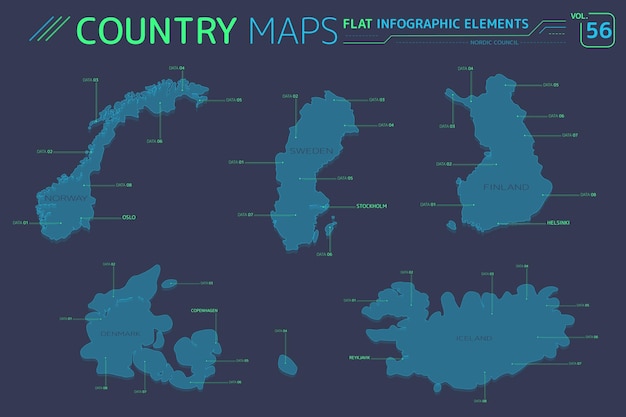 Consejo nórdico dinamarca finlandia islandia noruega y suecia mapas vectoriales