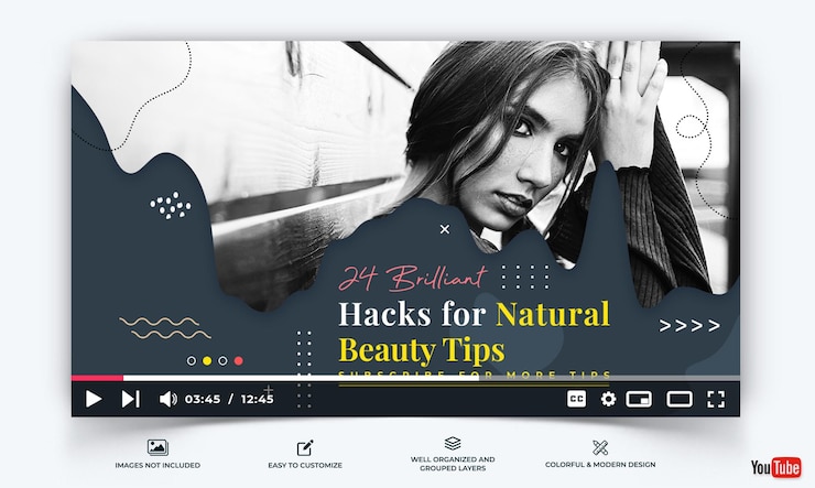Vector consejos de belleza plantilla de miniaturas de youtube vector premium