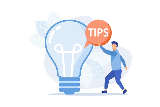 Consejos e ideas creativas. Elemento de diseño plano aislado de innovación empresarial. Solución de problemas, consejos,