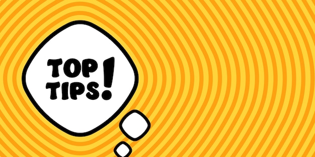 Consejos principales Bocadillo de diálogo con texto de consejos principales Boom estilo cómic retro Estilo de arte pop Icono de línea vectorial para negocios y publicidad