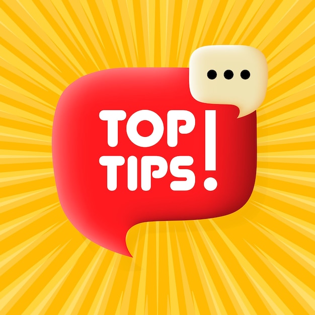 Consejos principales Bocadillo de diálogo con texto de consejos principales Concepto de negocio Ilustración 3d Estilo de arte pop Icono de línea vectorial para Negocios y Publicidad