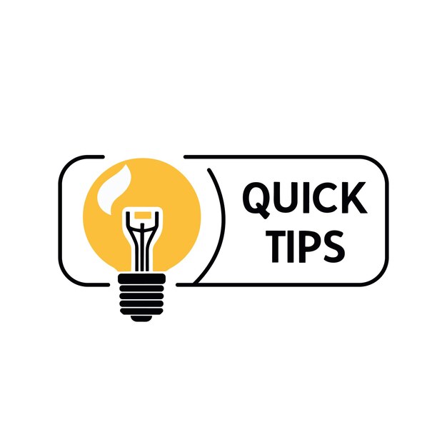 Consejos rápidos trucos útiles y consejos con una bombilla en una ilustración vectorial de fondo blanco