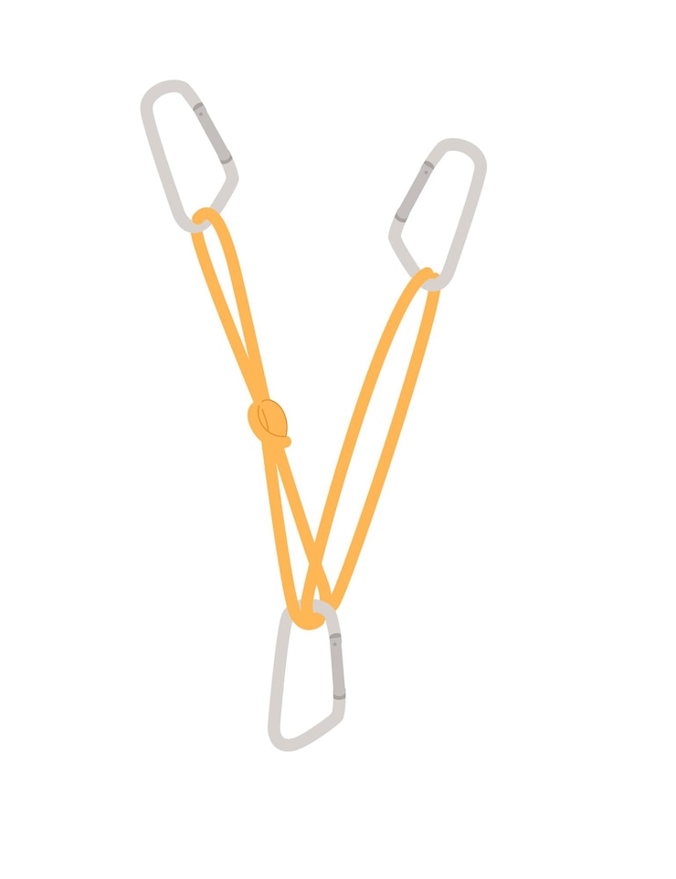 Vector consejos simples sobre cómo usar el mosquetón de metal en el turismo, use correctamente la ilustración vectorial plana aislada en el fondo blanco