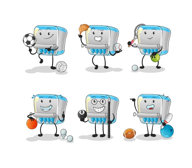 Conservas de pescado deporte conjunto personaje de dibujos animados mascota