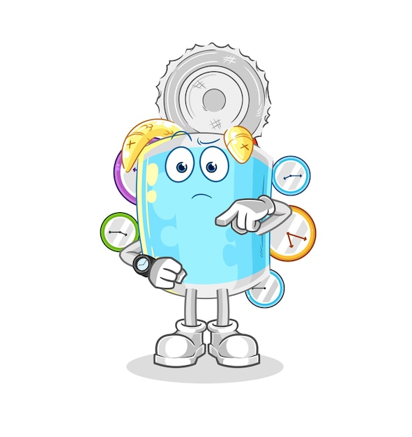 Conservas de pescado con dibujos animados de reloj de pulsera vector de mascota de dibujos animados