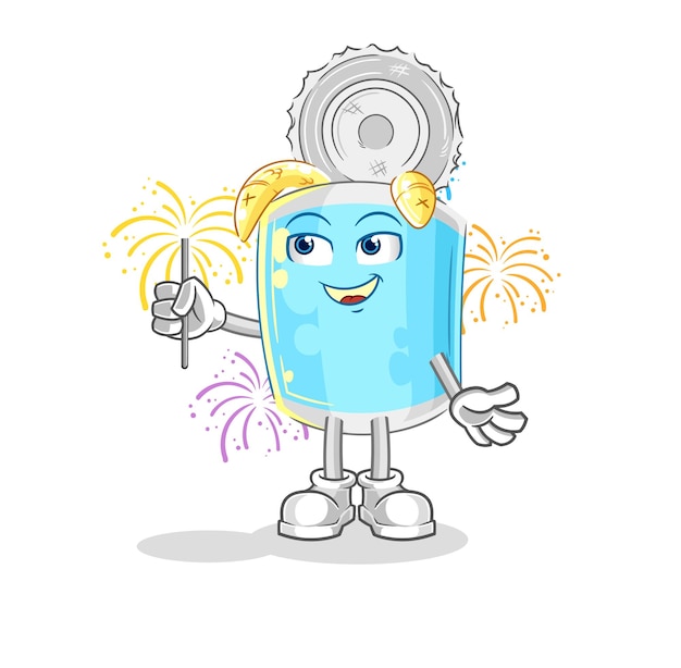 Conservas de pescado con vector de dibujos animados de mascota de fuegos artificiales