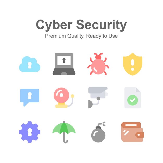 Consigue este conjunto único de iconos de seguridad cibernética listo para usar vectores