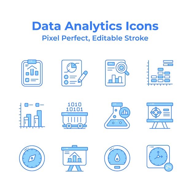 Consigue estas iconas de análisis de datos de diseño creativo con vectores modernos