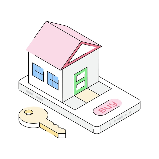 Consigue este icono de contorno isométrico de la compra de una casa