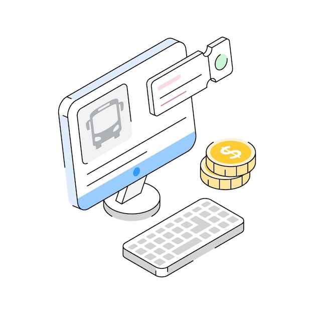 Consigue este icono isométrico con el pase del billete de autobús