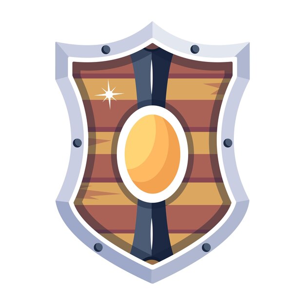 Consigue este icono plano de escudo de madera