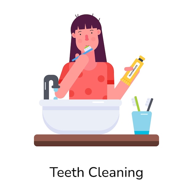 Vector consigue este icono plano que representa la limpieza de los dientes