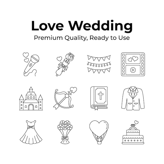 Consigue este increíble conjunto de íconos de amor y boda