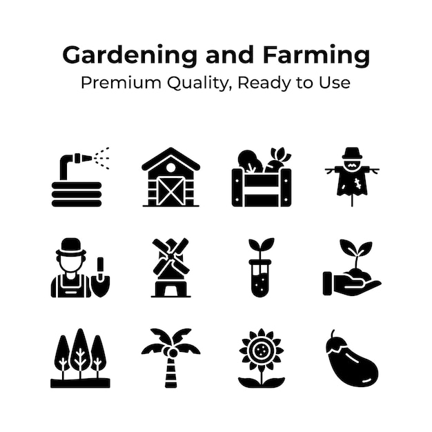 Consigue este increíble conjunto de iconos de jardinería y agricultura