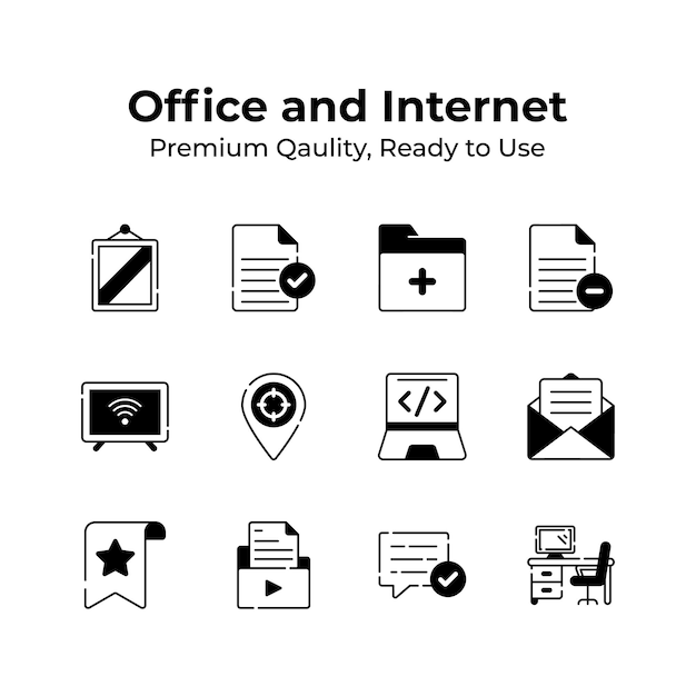 Consigue este increíble icono de oficina e Internet creativamente diseñado