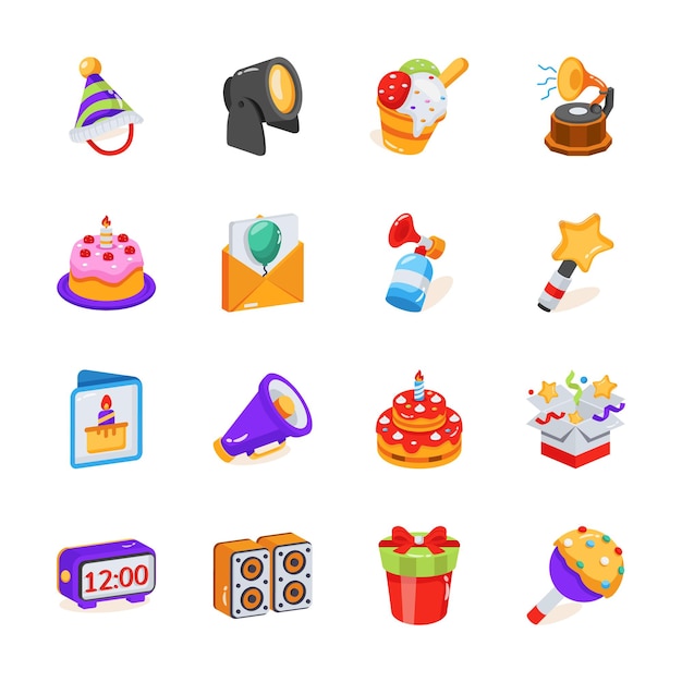Consigue este increíble paquete de íconos de cumpleaños en 3D