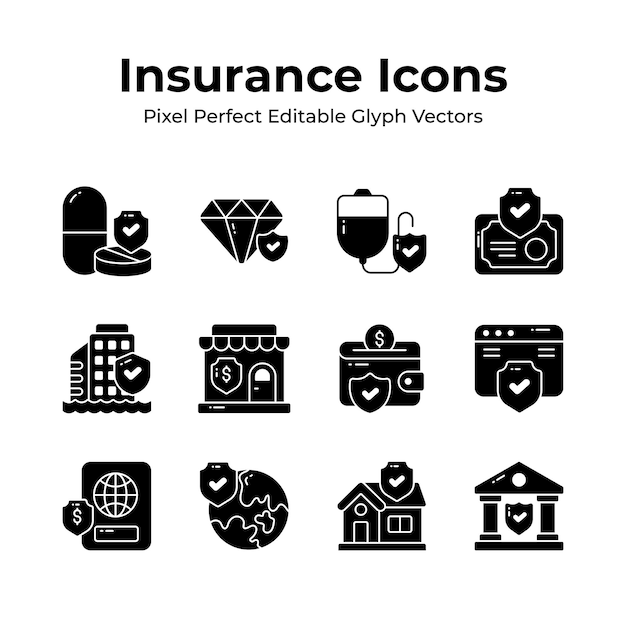 Consigue su control sobre este conjunto de iconos de seguro visualmente atractivos garantía de protección de seguridad