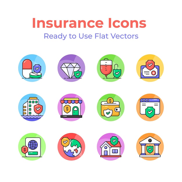 Consigue su control sobre este conjunto de iconos de seguro visualmente atractivos garantía de protección de seguridad