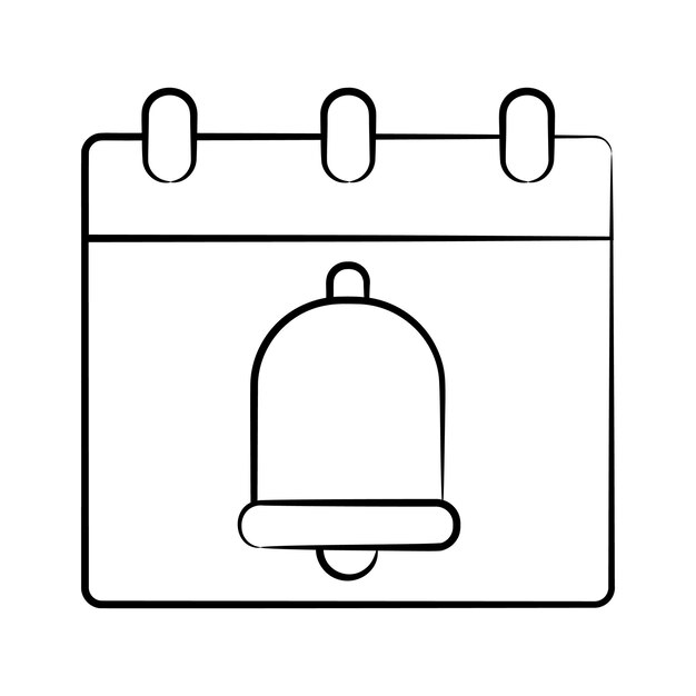 Consigue una vista de este icono dibujado a mano del calendario de citas con campana de recordatorio