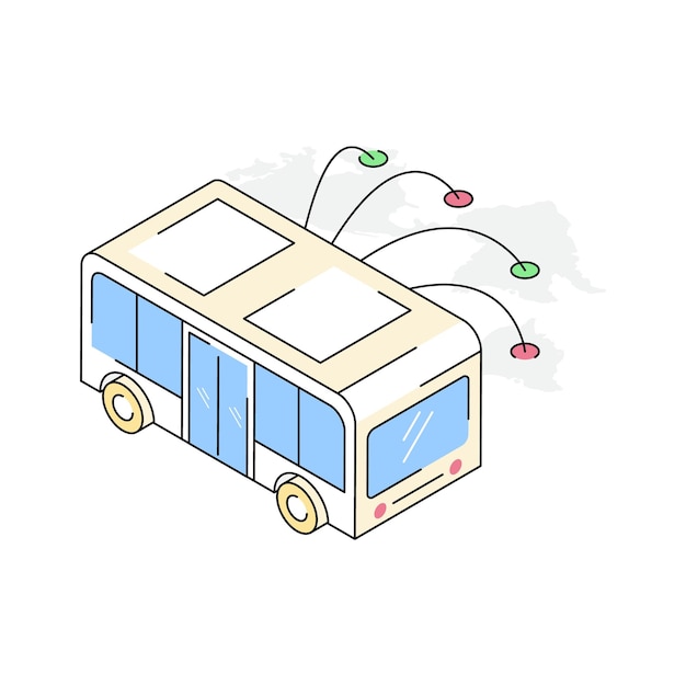 Consigue un vistazo de este icono isométrico de viaje en autobús