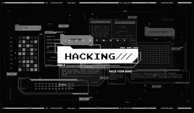 Consola terminal abstracta. conjunto de elementos de interfaz futurista. privacidad y seguridad en internet. interfaz de piratas informáticos. proceso de piratería.