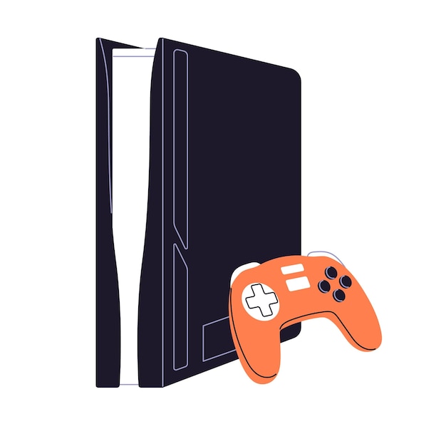 Consola de videojuegos con icono de joystick Dispositivo de videojuego moderno con controlador Equipo de cibersport para jugar Juguetes digitales para jugadores Ilustración vectorial aislada plana sobre fondo blanco
