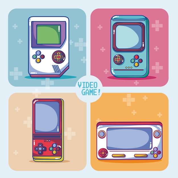 Consola de videojuegos retro diseño gráfico ilustración vectorial