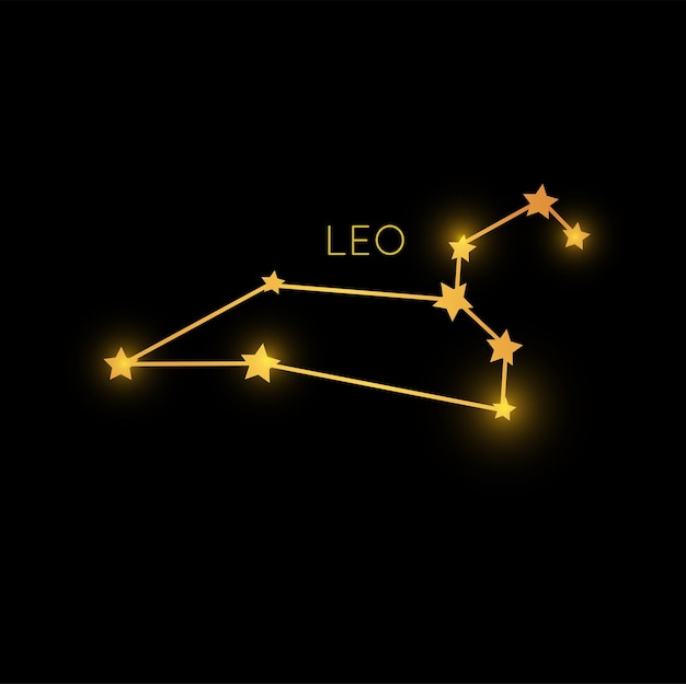 Constelación de Leo en el espacio símbolo del zodiaco dorado