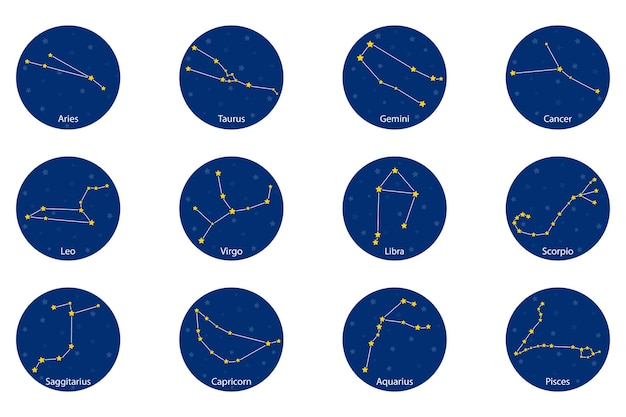 Constelación de los signos del zodíaco, ilustración vectorial