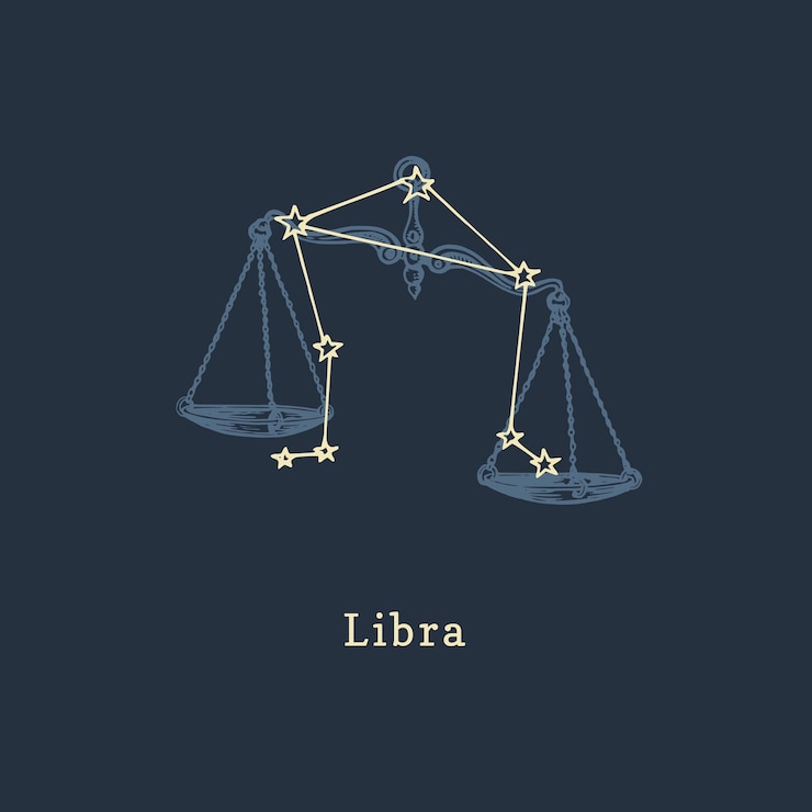Vector constelación del zodiaco de libra en estilo de grabado ilustración gráfica retro vectorial del signo astrológico escalas
