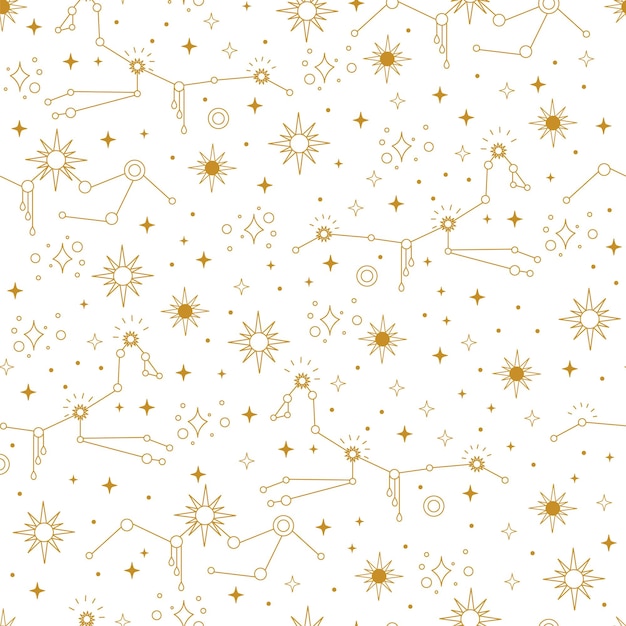 Las constelaciones de estrellas doradas con un patrón sin costuras