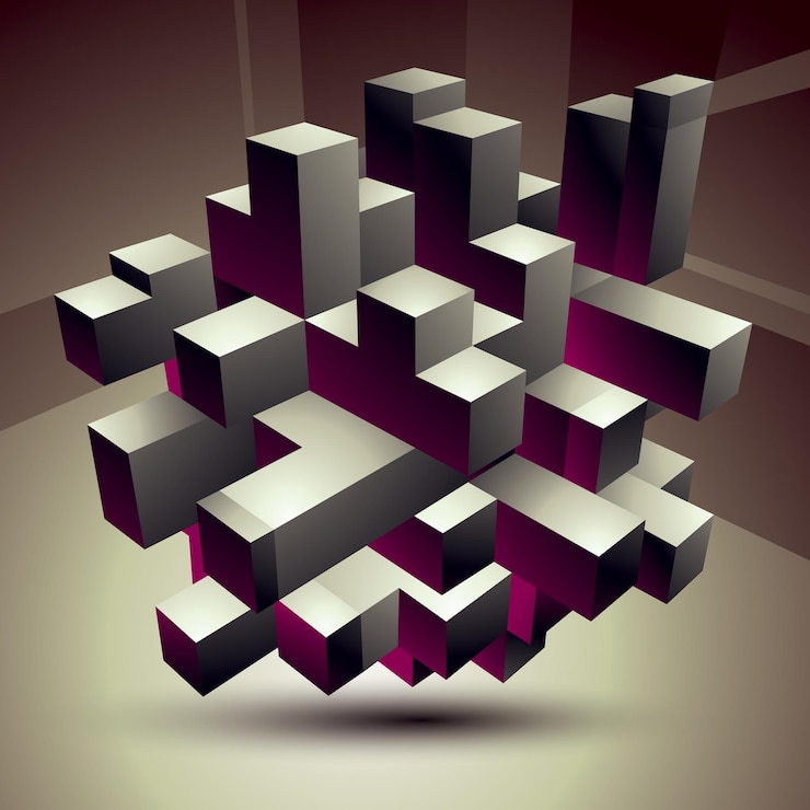 Vector construcción abstracta con estilo moderno en 3d, objeto de faceta de origami construido a partir de diferentes partes geométricas.
