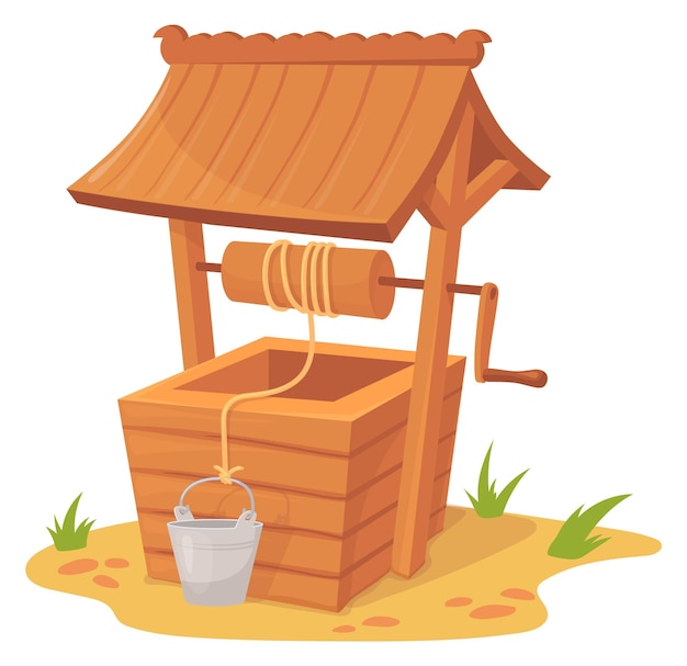 Construcción de agua vintage Icono de dibujos animados de pozo de granja aislado sobre fondo blanco