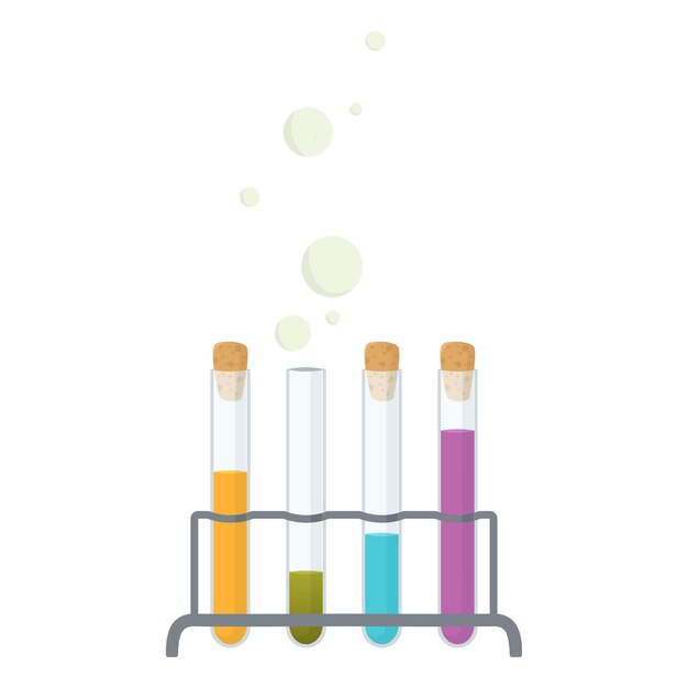 Construcción alquímica con frascos de vidrio y reactivos químicos. Líquidos de diferentes colores.