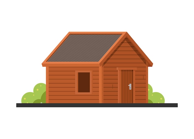 Construcción de cabañas Construción de pequeñas cabañas de madera Ilustración plana simple