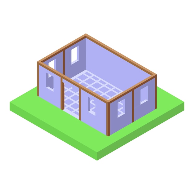 Construcción de una casa de un piso con una vista isométrica de planta abierta