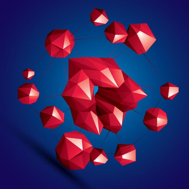 Construcción colorida abstracta con estilo moderno en 3D, objeto de faceta de origami construido a partir de diferentes partes geométricas.