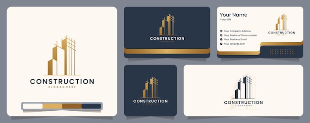 Construcción, constructor, edificio, color dorado, banner y tarjeta de visita, inspiración para el diseño de logotipos