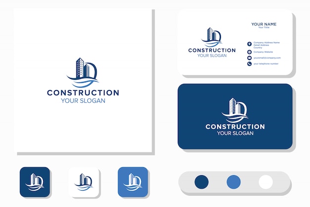 Construcción de edificios y diseño de logotipos de olas de playa