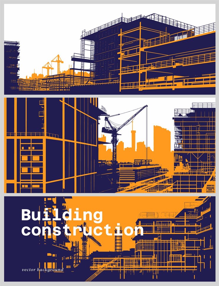 Vector construcción de edificios ingeniería industrial fondo panorámico conjunto vectorial para cubiertas impresiones