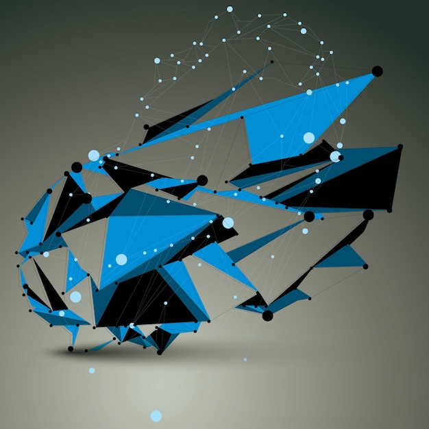 Construcción futurista con estilo azul de tecnología contemporánea, figura vectorial 3d abstracta con líneas y puntos conectados.