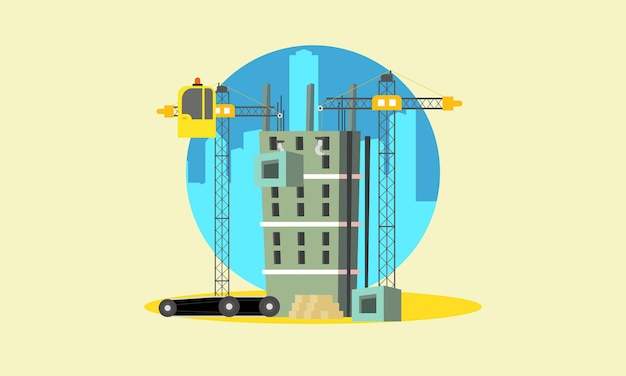 Vector construcción con grúa de construcción y excavadora ilustración