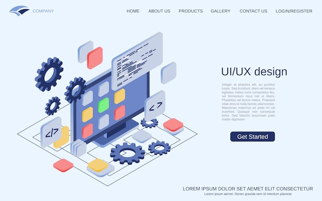 Construcción de gui, desarrollo de aplicaciones, ilustración de concepto de vector isométrico de diseño de sitio web