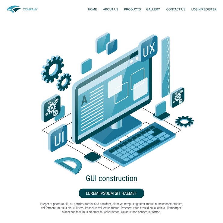 Vector construcción de interfaz gráfica de usuario desarrollo de aplicaciones concepto vectorial de diseño de sitios web