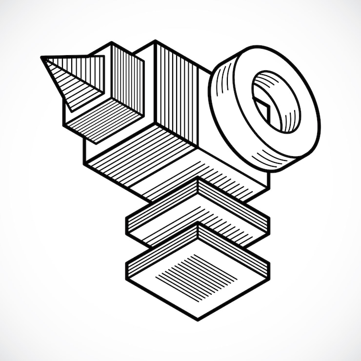 Vector construcción isométrica abstracta 3d, forma poligonal vectorial.