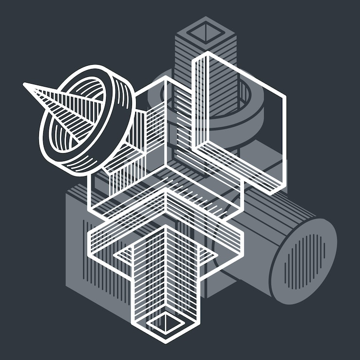 Vector construcción isométrica abstracta 3d, forma poligonal vectorial.