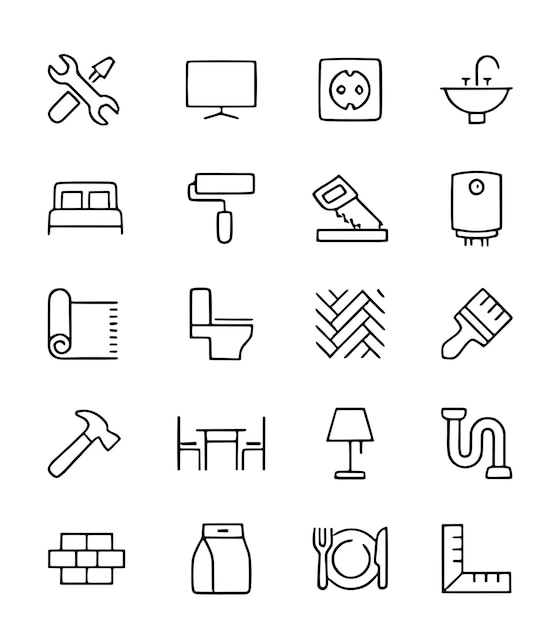Construcción y renovación Línea Iconos editables conjunto Ilustración vectorial en estilo de línea delgada moderna